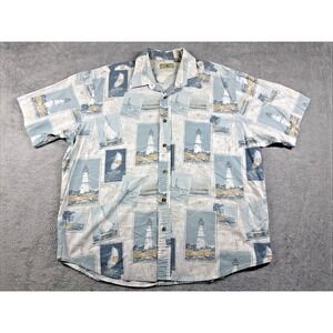 Royal Palm Men's Sailboat/Island Print Button-Up Short Sleeve Shirt Size XL